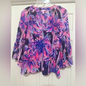 Lilly Pulitzer Matilda Silk Top in Bright Navy Palms Up!